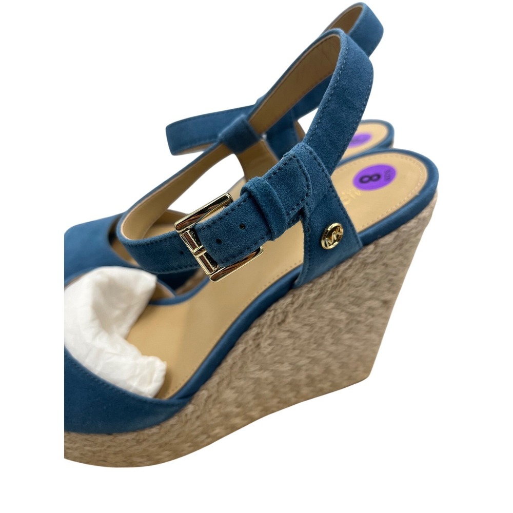Michael Kors Blue Suede Espadrille Wedge Sandals Womens 8.5M New In Box G664SP - Picture 3 of 9